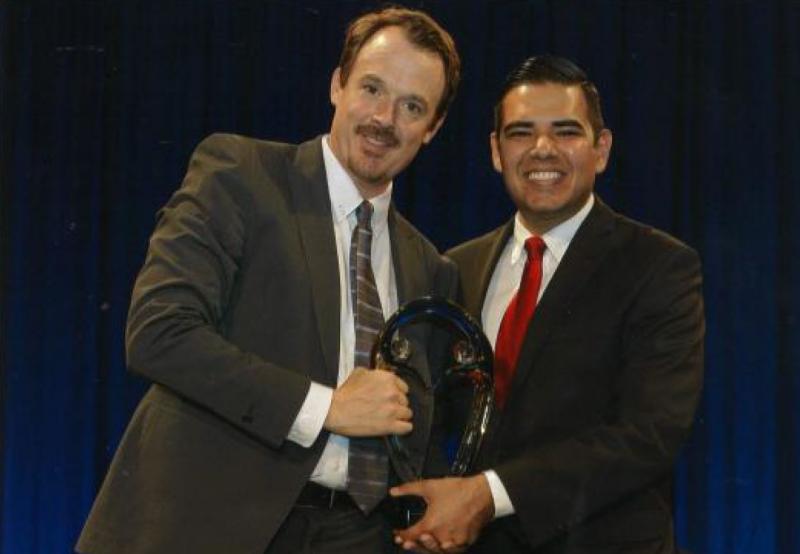 Tyson Sayles and Long Beach Mayor Robert Garcia